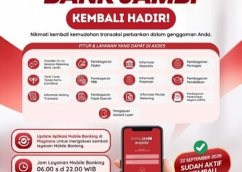 Mobile Banking Bank Jambi Kembali Hadir, Layanan Transaksi Aktif Mulai 22 September 2026